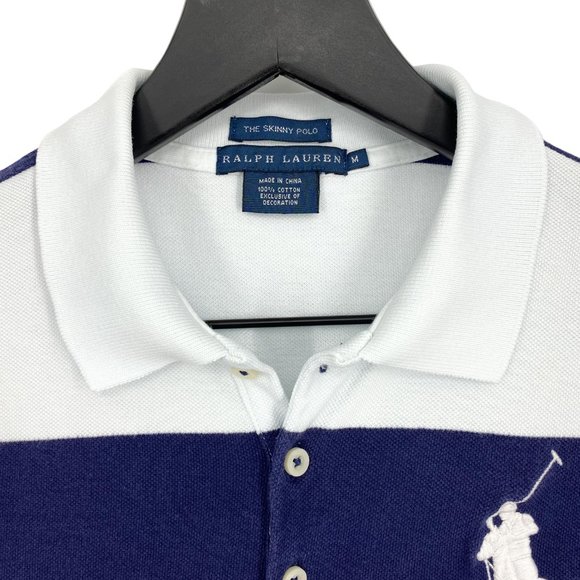 VTG RALPH LAUREN The Skinny Polo Big Pony Navy and White Stripe Shirt - Picture 7 of 15